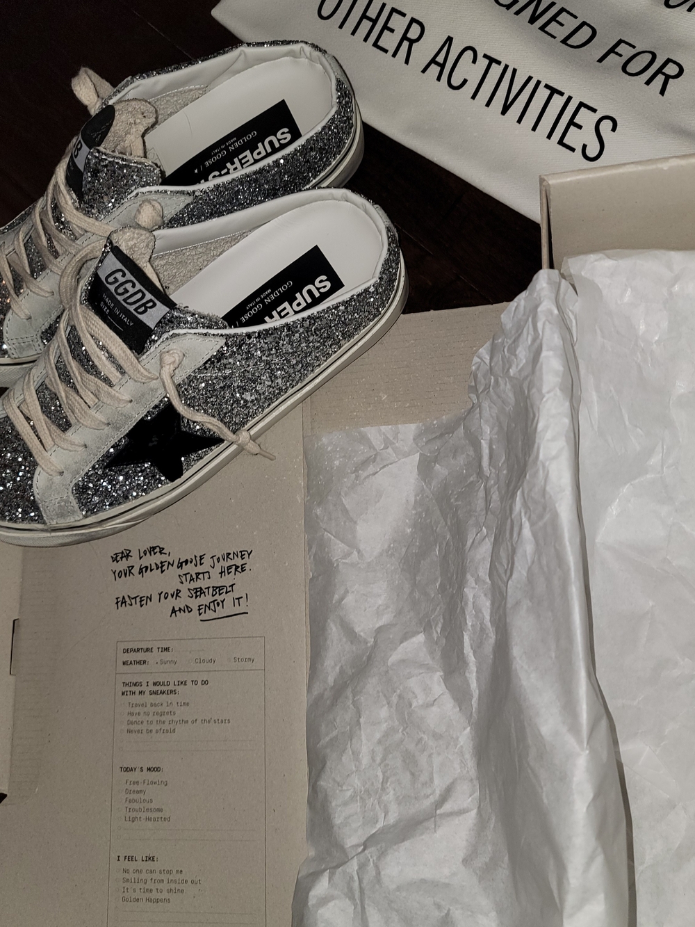 Golden Goose Women's Silver Glitter Low-Top Sneakers with Black Star Mules - Picture 11 of 12